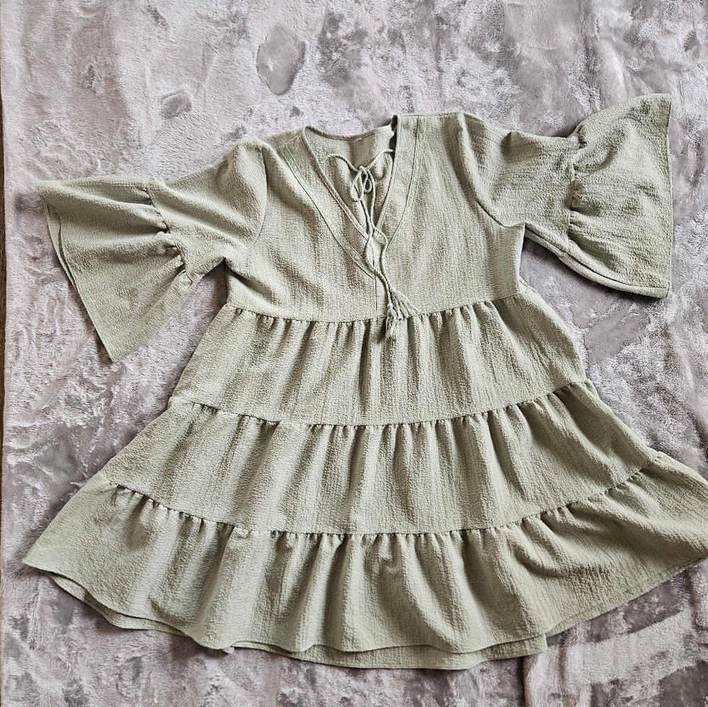 Elegant Olive Green Tiered Dress